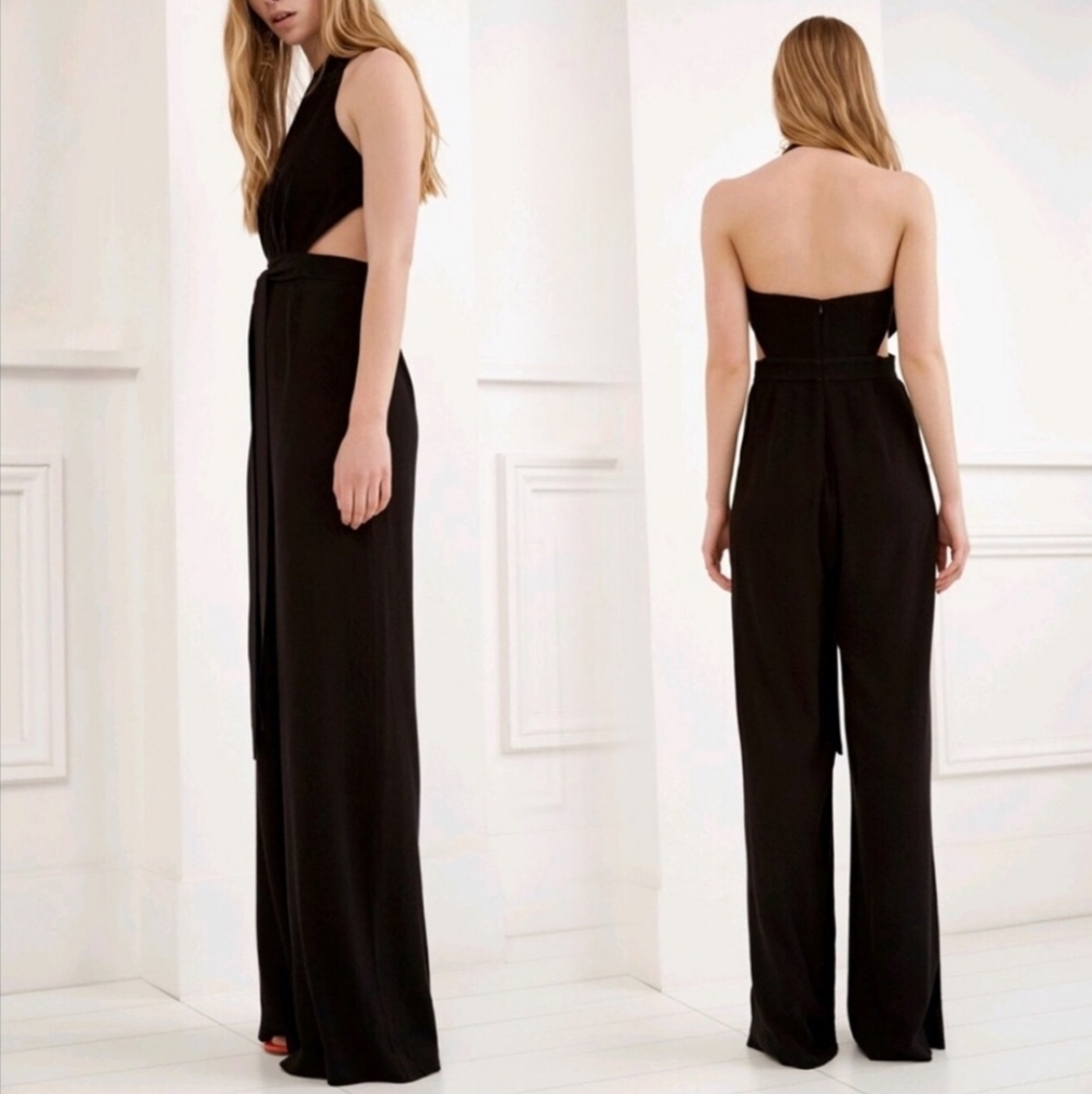 C/MEO Collective Black Sonder Waist Cutout Wide Leg Halter Jumpsuit S